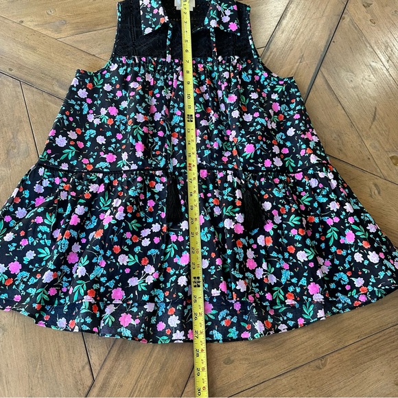 Kate Spade Black Floral Lace Yoke Sleeveless Top Sz Small Boho Feminine Tassels - Picture 9 of 9
